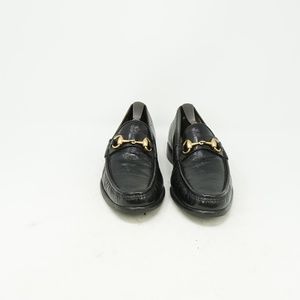 Gucci Black Leather Horsebit Loafers with Gold Hardware